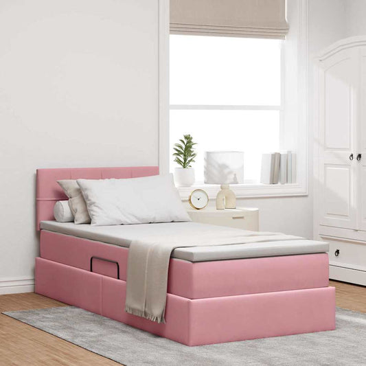 Letto con Contenitore con testiera Rosa 90 x 190 cm Velluto