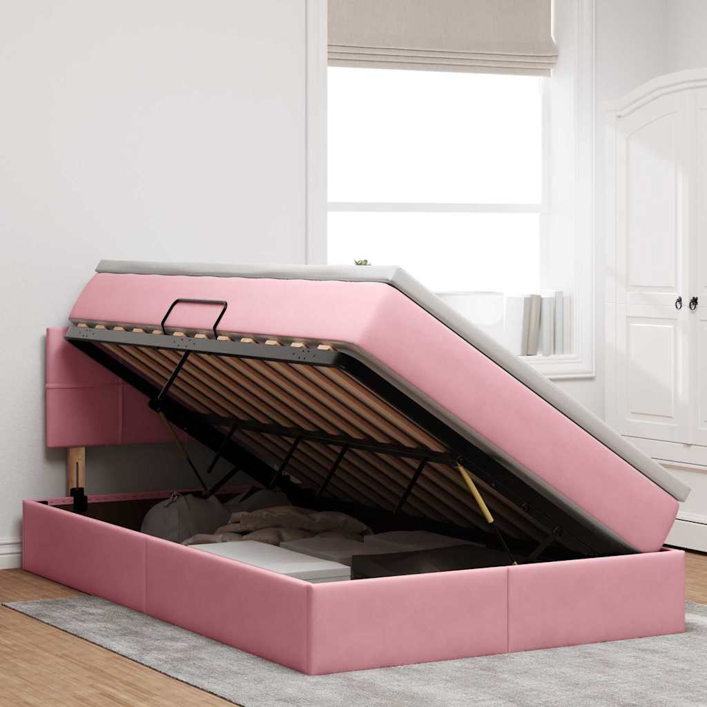 Letto con Contenitore con materasso Rosa 120 x 200 cm Velluto | homemem39