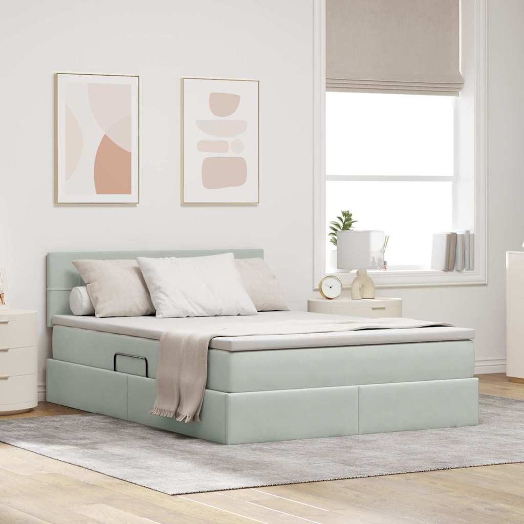 Letto con Contenitore Grigio chiaro 140 x 190 cm Velluto | homemem39