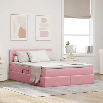 Letto con Contenitore con materasso Rosa 140 x 190 cm Velluto | homemem39