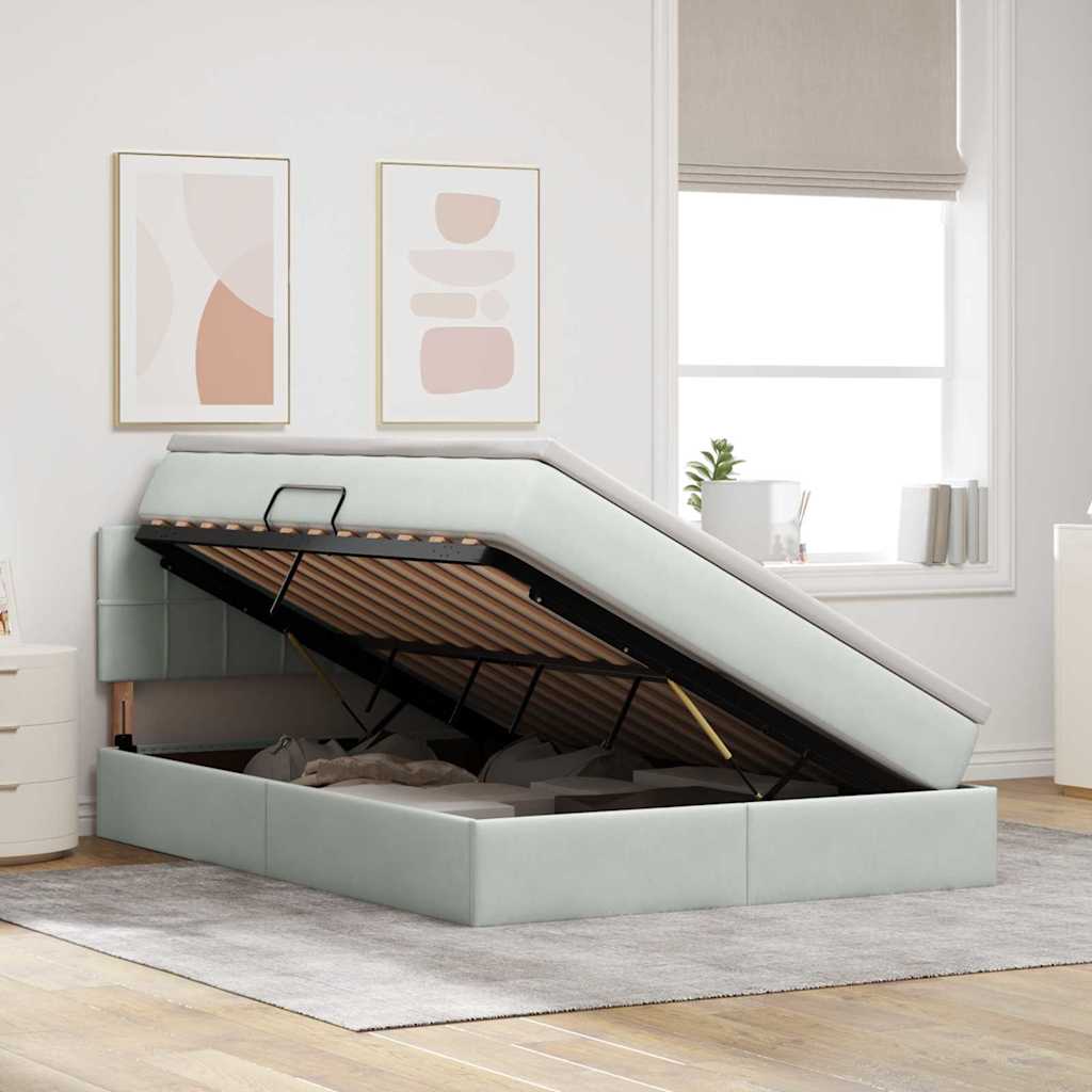 Letto con Contenitore Grigio chiaro 140 x 200 cm Velluto | homemem39