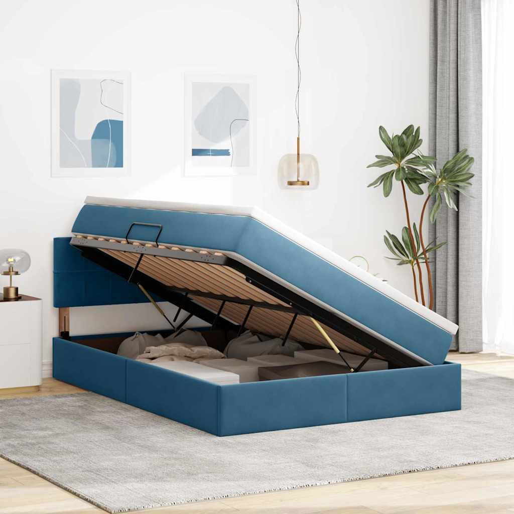 Letto con Contenitore Blu Scuro 140 x 200 cm Velluto | homemem39