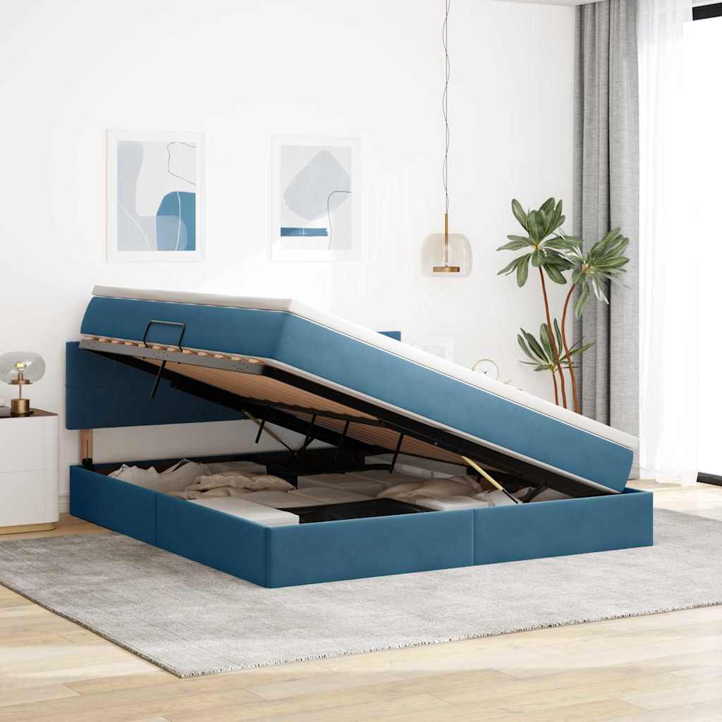 Letto con Contenitore Blu Scuro 160 x 200 cm Velluto | homemem39