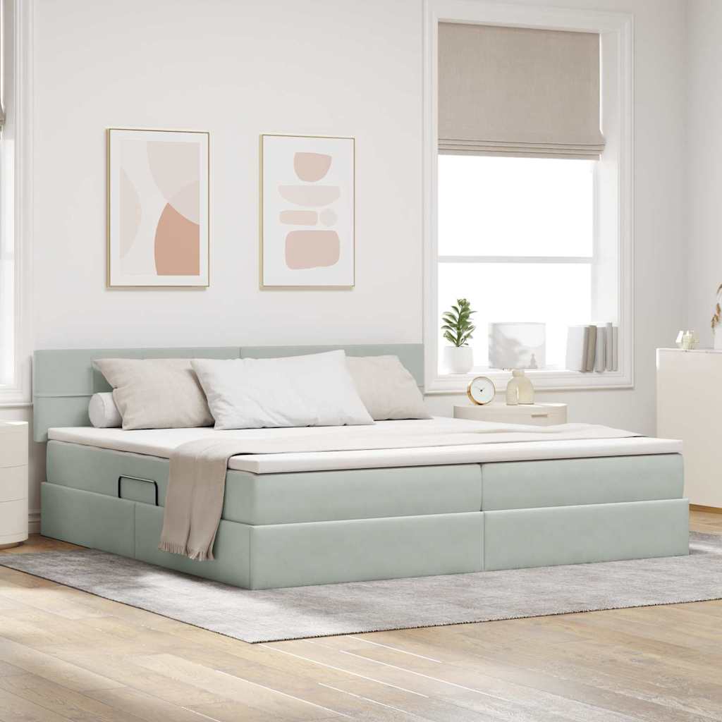 Letto con Contenitore Grigio chiaro 200 x 200 cm Velluto