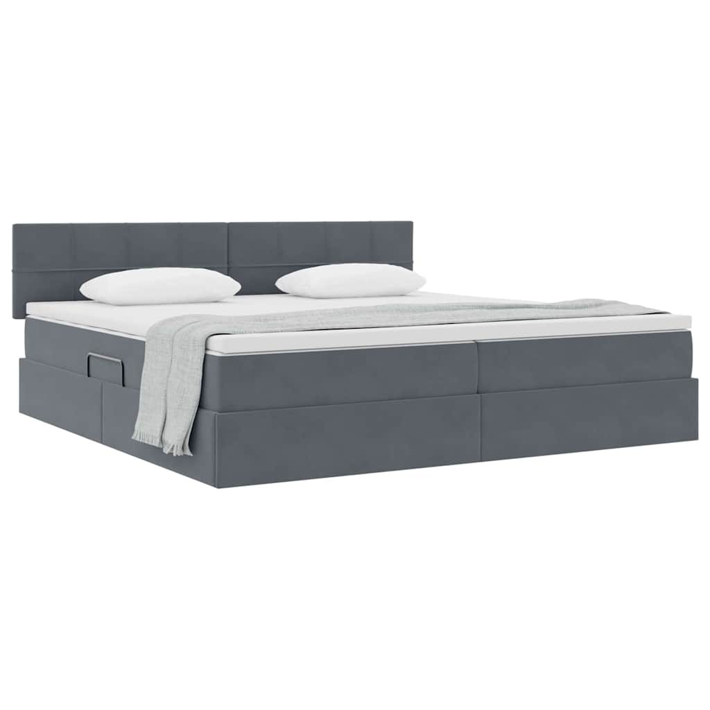 Letto con Contenitore Grigio scuro 200 x 200 cm Velluto | homemem39