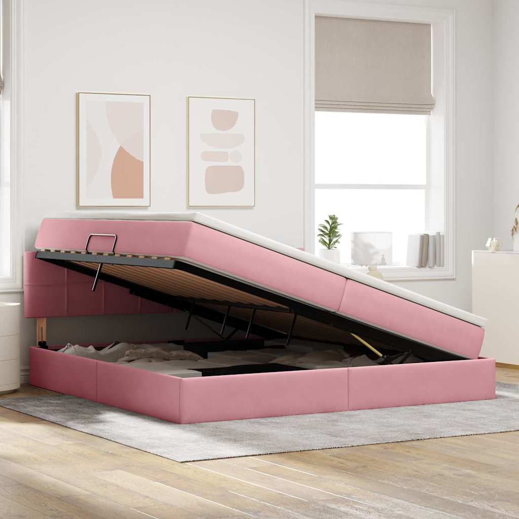 Letto con Contenitore con materasso Rosa 200 x 200 cm Velluto | homemem39