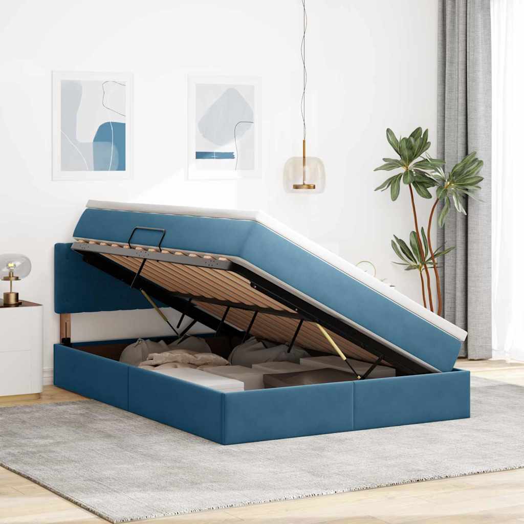 Letto con Contenitore Blu Scuro 140 x 200 cm Velluto | homemem39