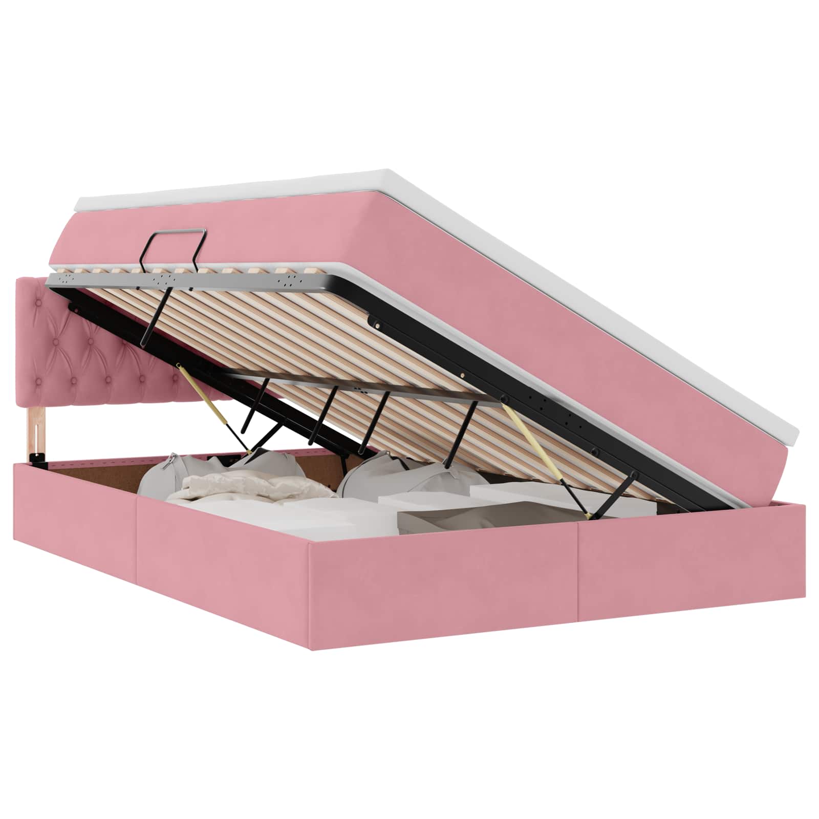 Letto con Contenitore con materasso Rosa 140 x 200 cm Velluto | homemem39