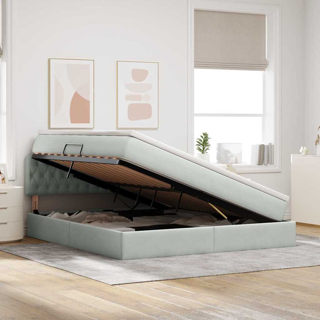 Letto con Contenitore Grigio chiaro 160 x 200 cm Velluto | homemem39