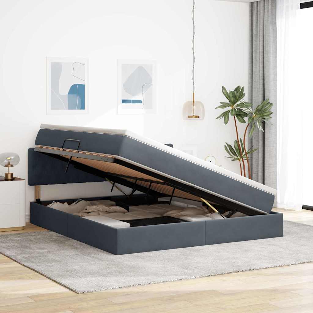 Letto con Contenitore Grigio scuro 160 x 200 cm Velluto | homemem39
