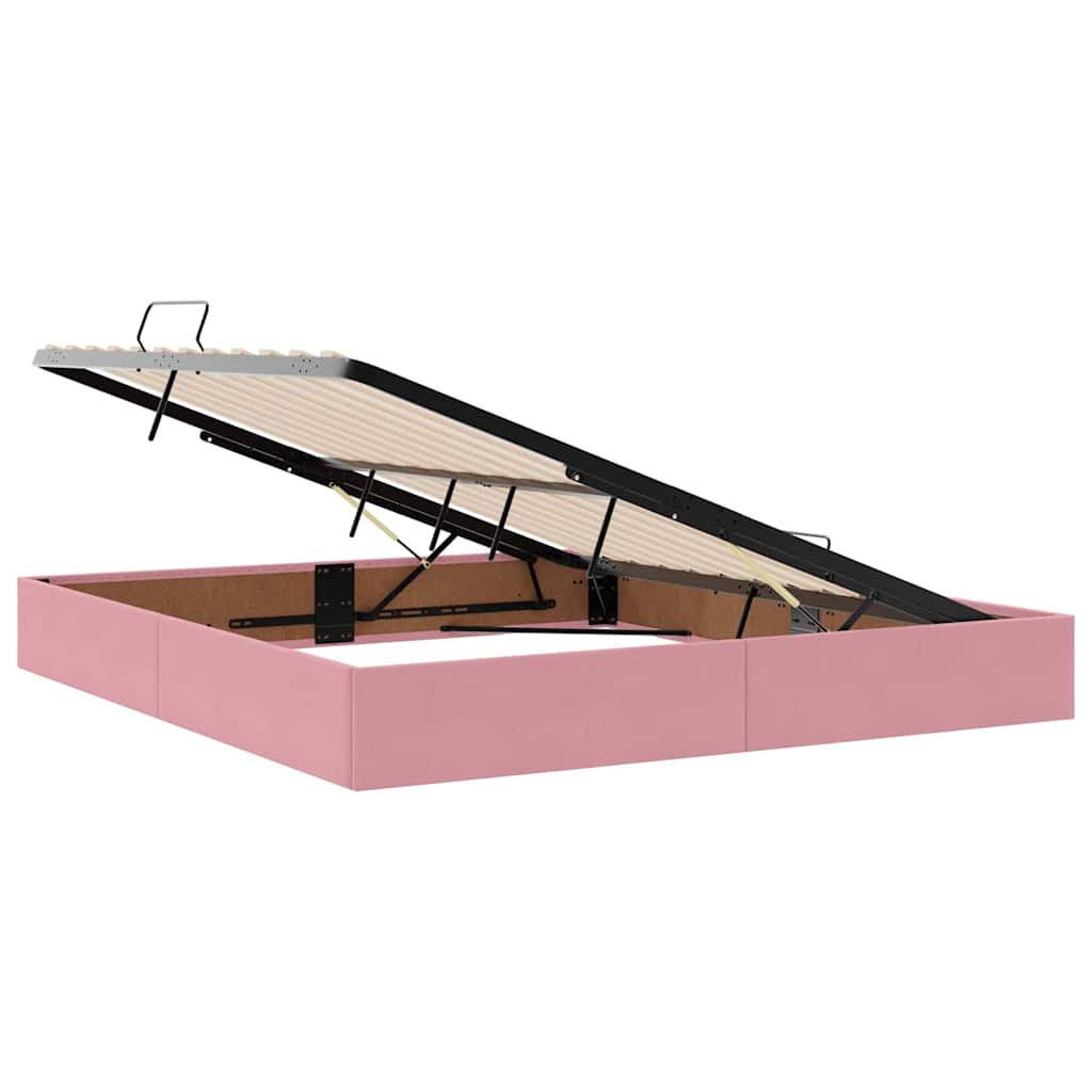 Letto con Contenitore con materasso Rosa 160 x 200 cm Velluto