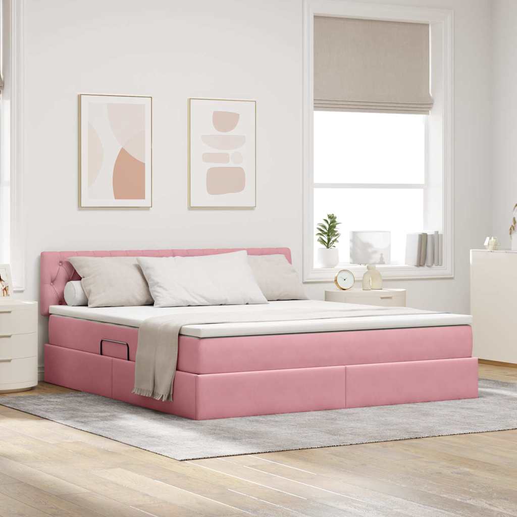 Letto con Contenitore con materasso Rosa 180 x 200 cm Velluto | homemem39