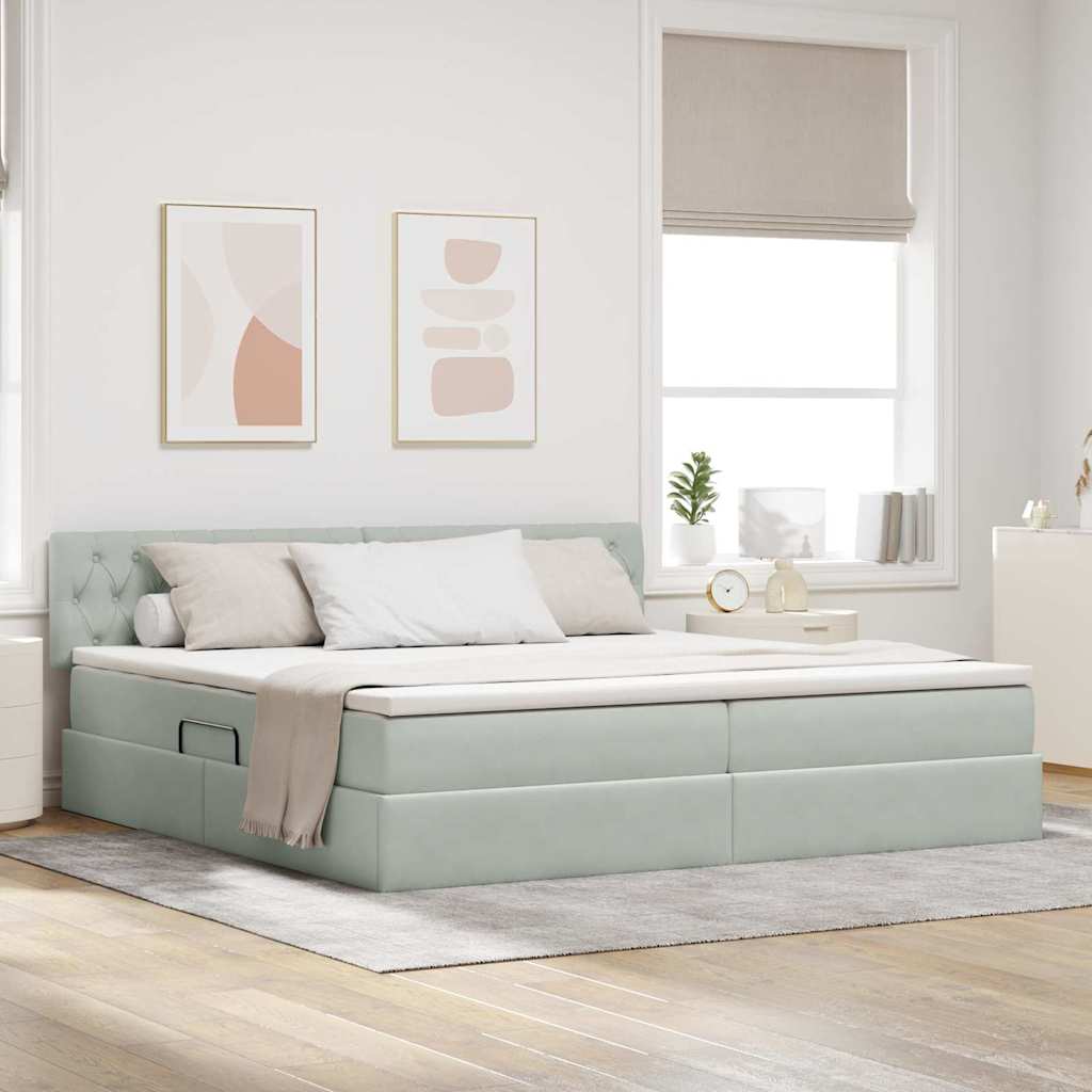 Letto con Contenitore Grigio chiaro 200 x 200 cm Velluto | homemem39