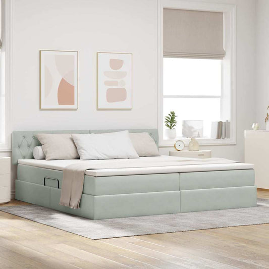 Letto con Contenitore Grigio chiaro 200 x 200 cm Velluto | homemem39