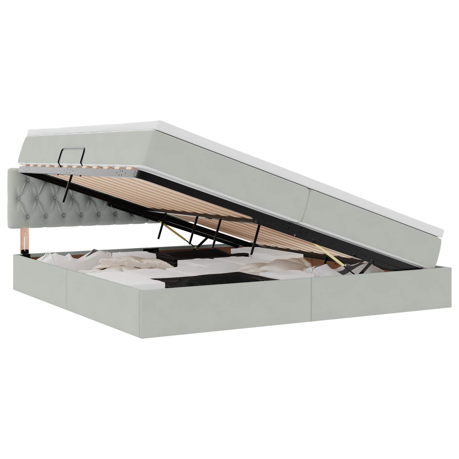 Letto con Contenitore Grigio chiaro 200 x 200 cm Velluto | homemem39