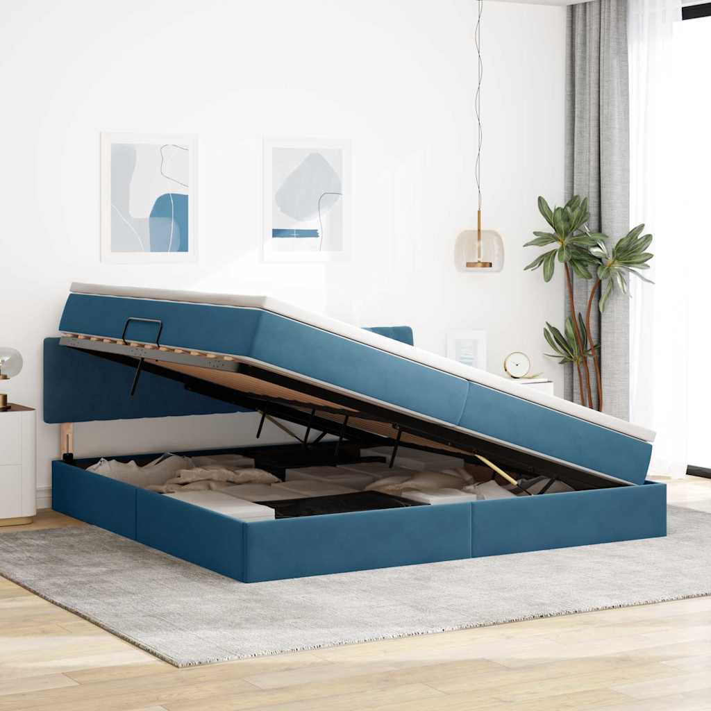 Letto con Contenitore Blu Scuro 200 x 200 cm Velluto | homemem39