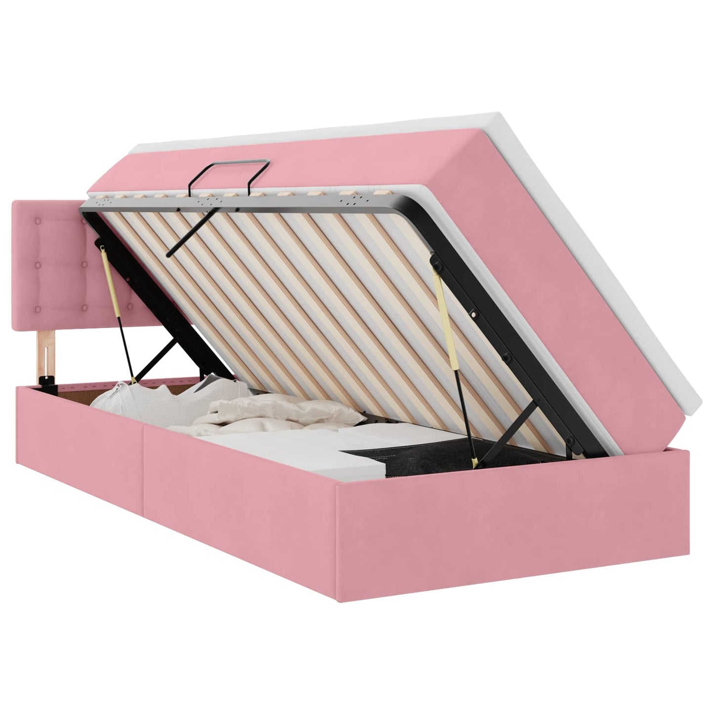 Letto con Contenitore con materasso Rosa 100 x 200 cm Velluto