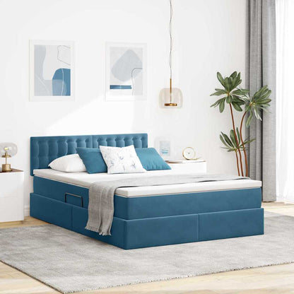 Letto con Contenitore Blu Scuro 140 x 190 cm Velluto | homemem39