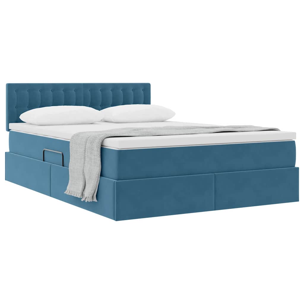 Letto con Contenitore Blu Scuro 140 x 190 cm Velluto | homemem39