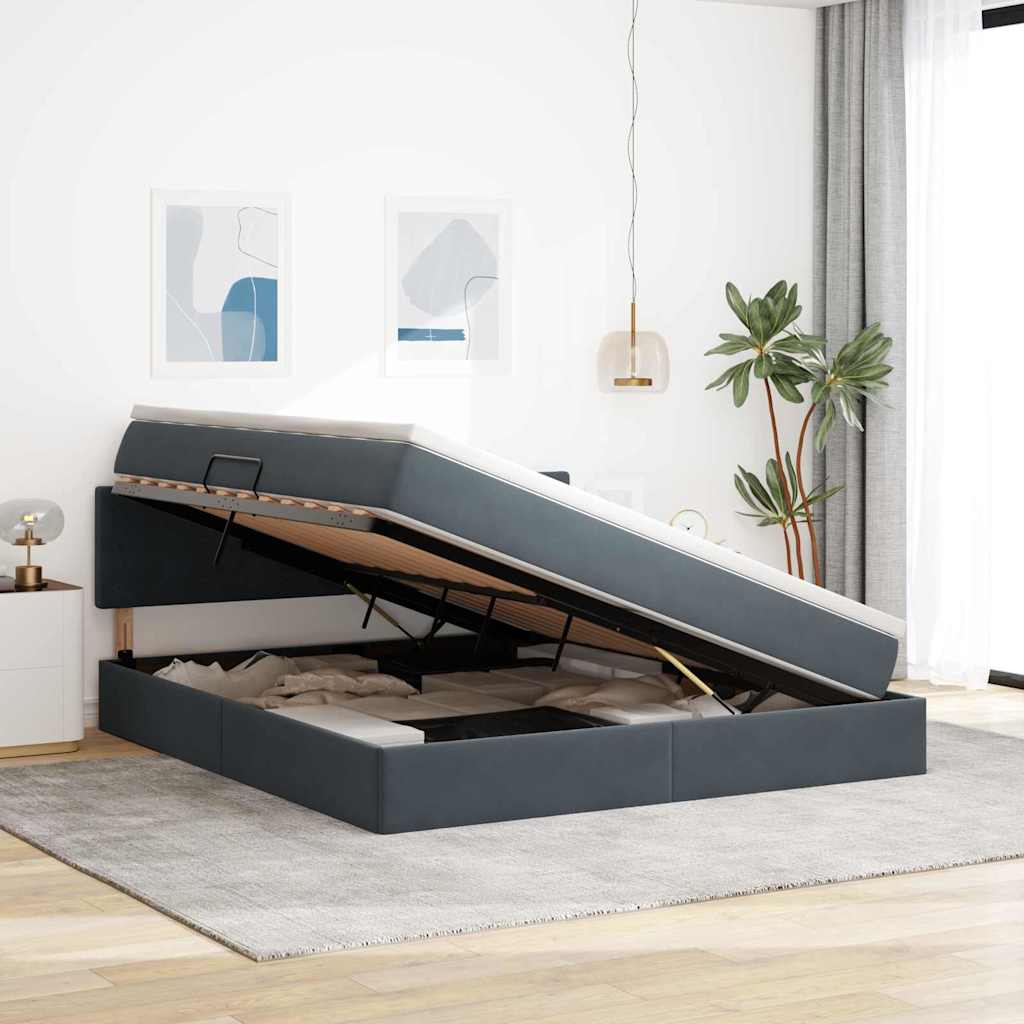 Letto con Contenitore Grigio scuro 160 x 200 cm Velluto | homemem39