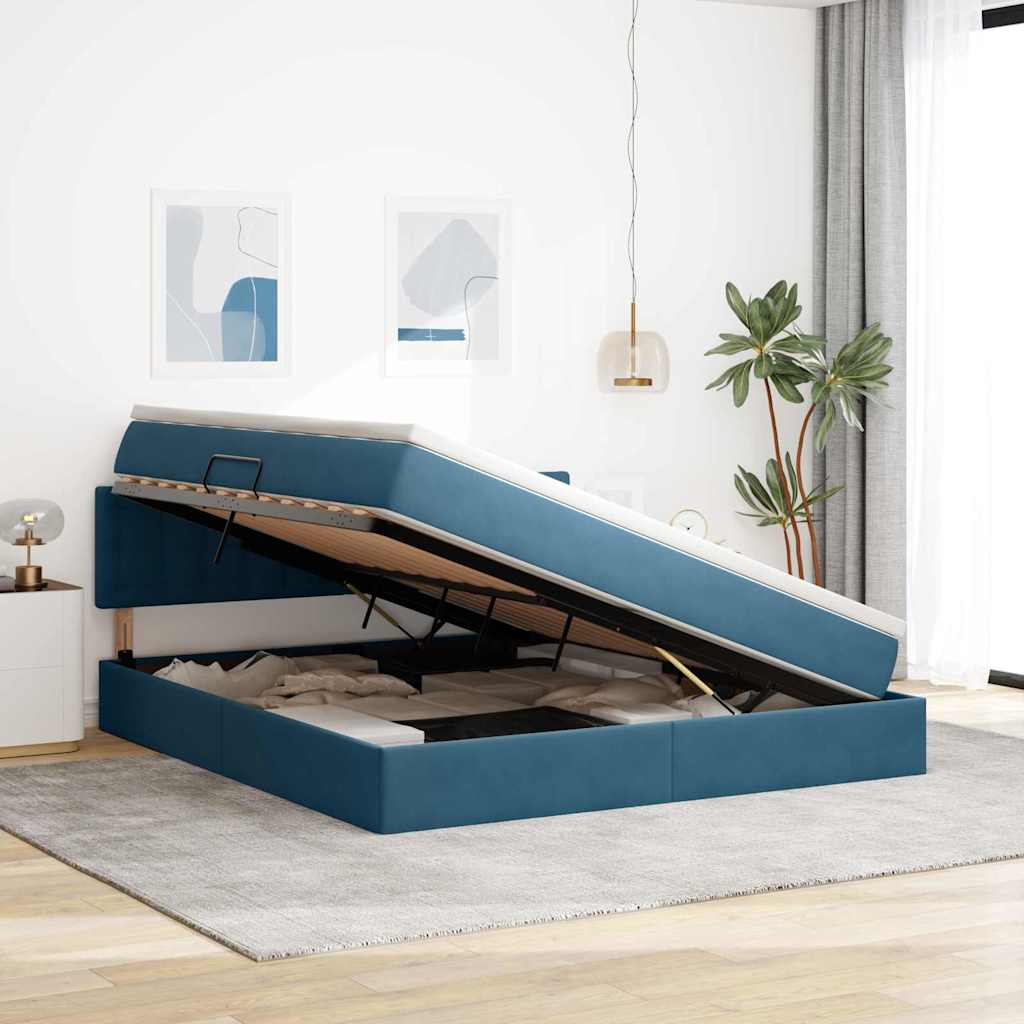 Letto con Contenitore Blu Scuro 160 x 200 cm Velluto