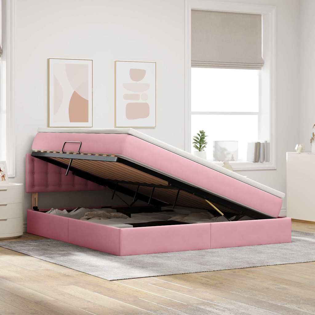 Letto con Contenitore con materasso Rosa 180 x 200 cm Velluto | homemem39