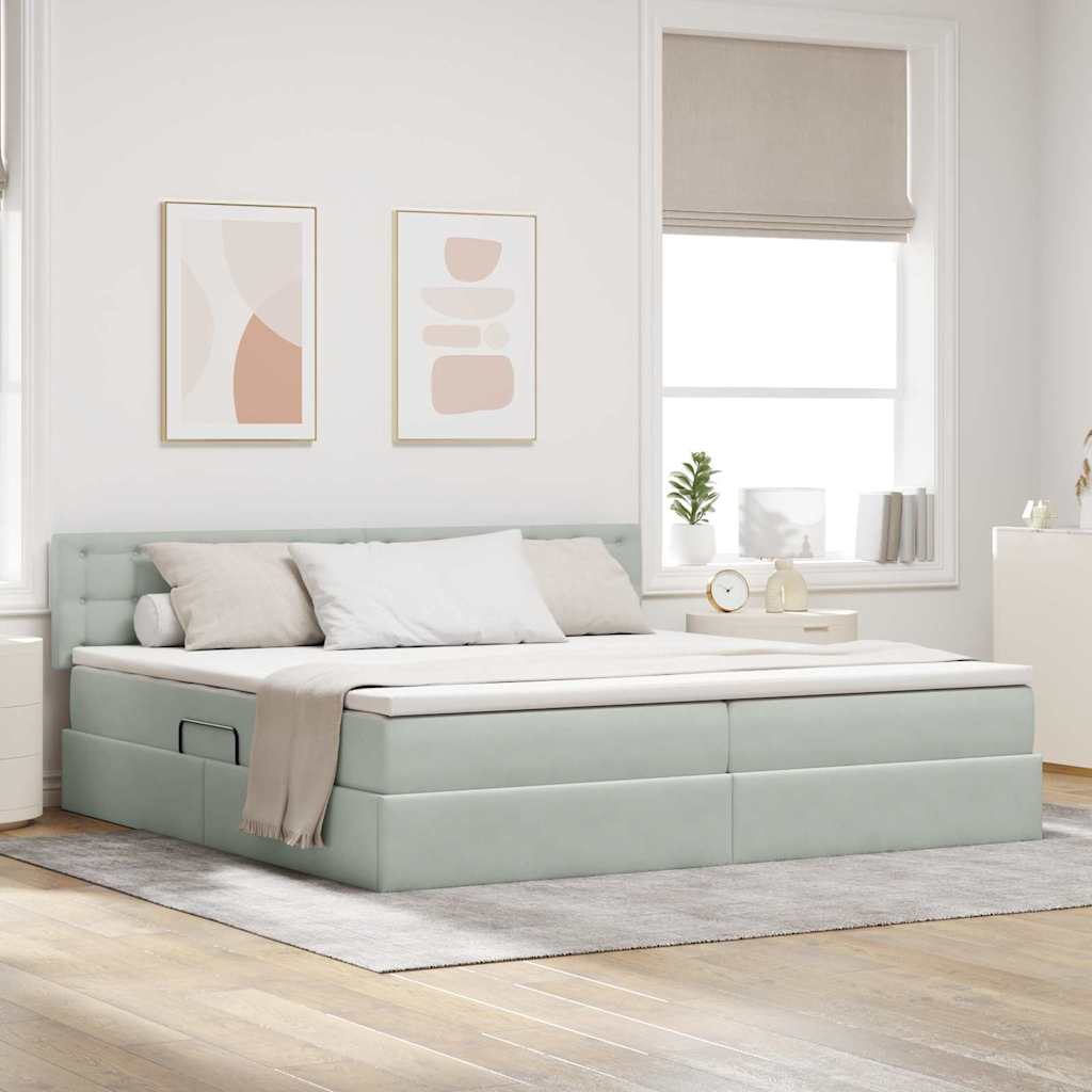Letto con Contenitore Grigio chiaro 200 x 200 cm Velluto | homemem39