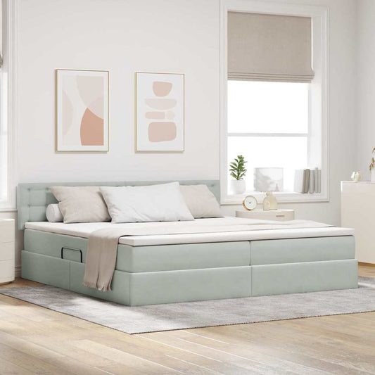 Letto con Contenitore Grigio chiaro 200 x 200 cm Velluto | homemem39