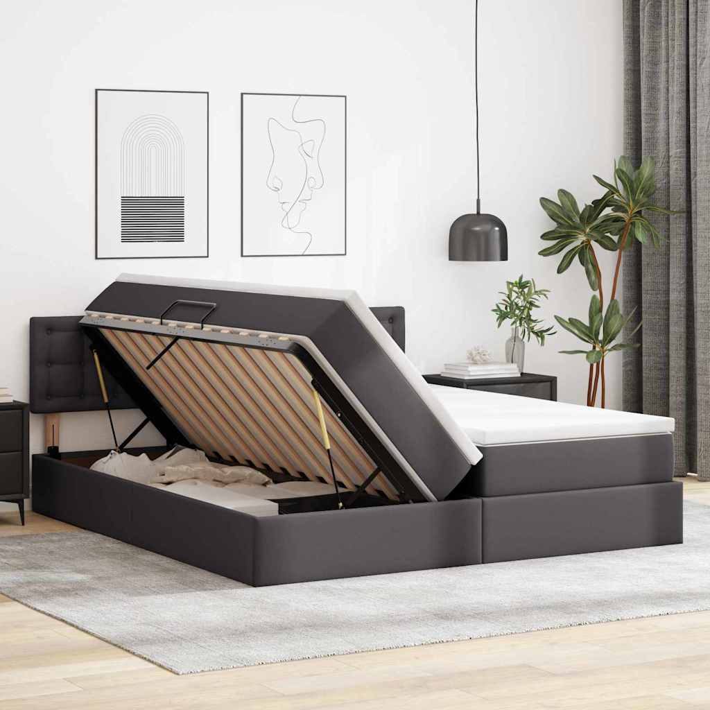 Letto con Contenitore Grigio 180 x 200 cm Pelle Sintetica | homemem39