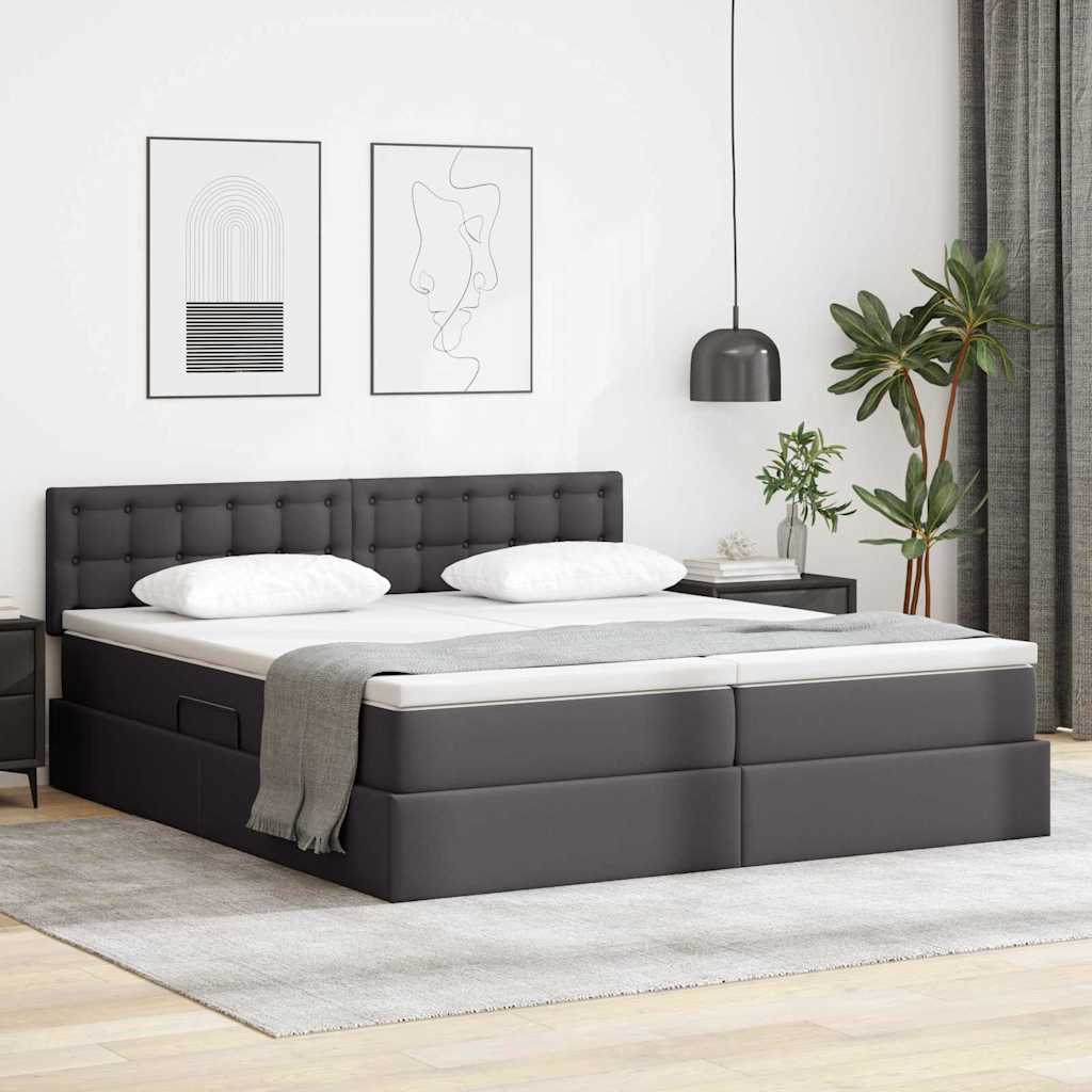 Letto con Contenitore Grigio 200 x 200 cm Pelle Sintetica | homemem39