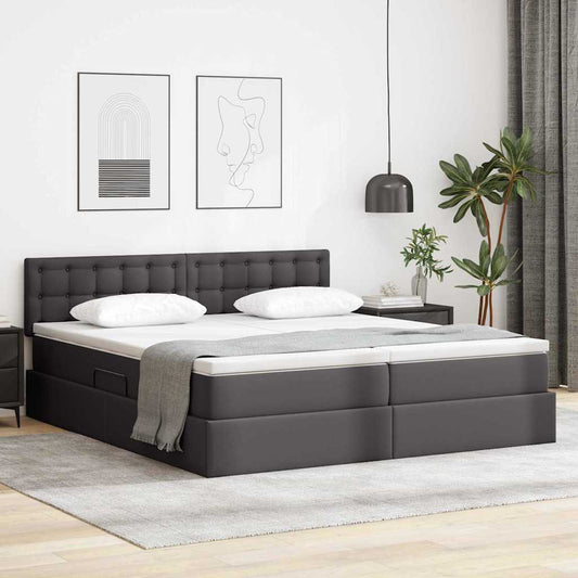 Letto con Contenitore Grigio 200 x 200 cm Pelle Sintetica | homemem39