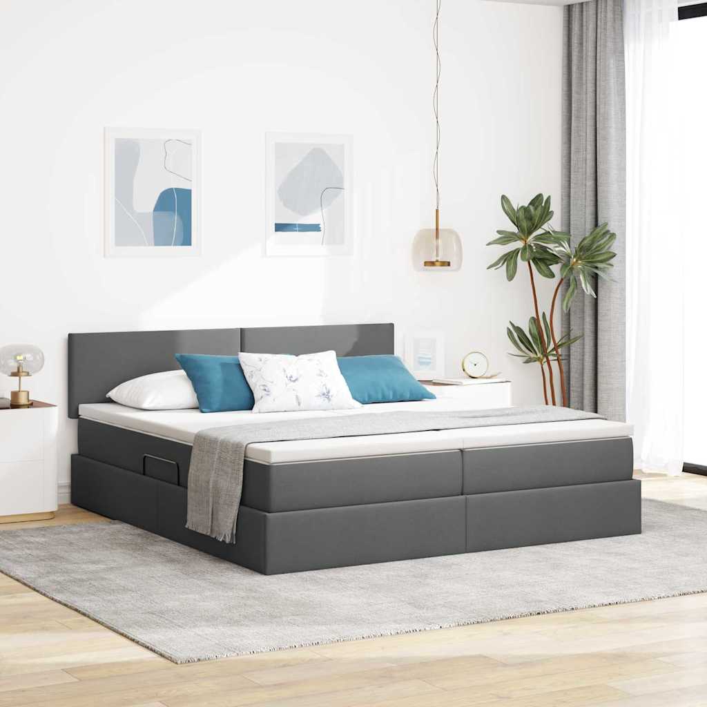Letto con Contenitore Grigio scuro 200 x 200 cm Pelle Sintetica | homemem39