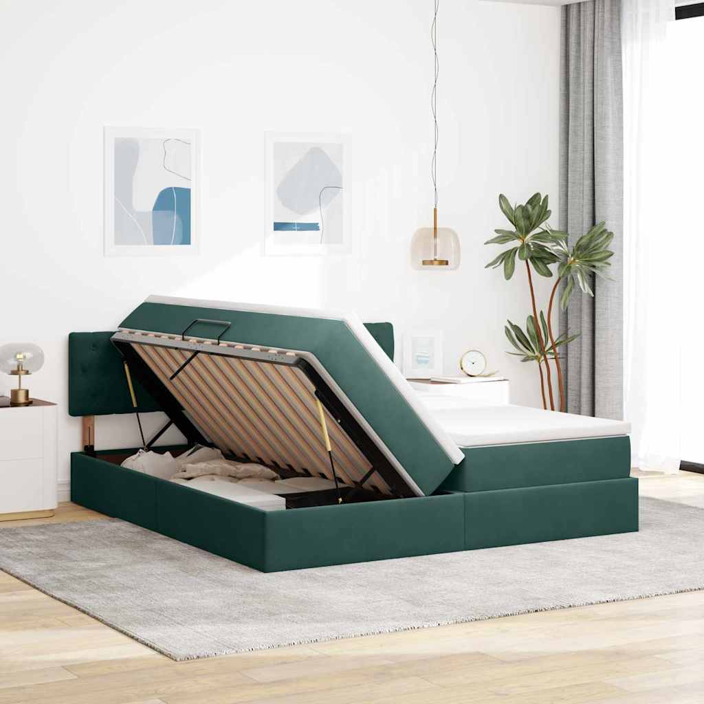 Letto con Contenitore con materasso Verde Scuro 100 x 200 cm | homemem39
