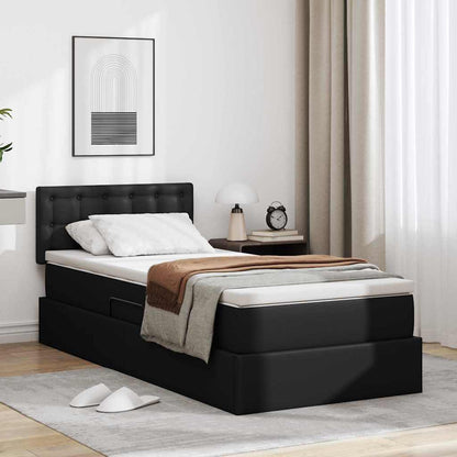 Letto con contenitore e LED Nero 90 x 190 cm Pelle Sintetica | homemem39