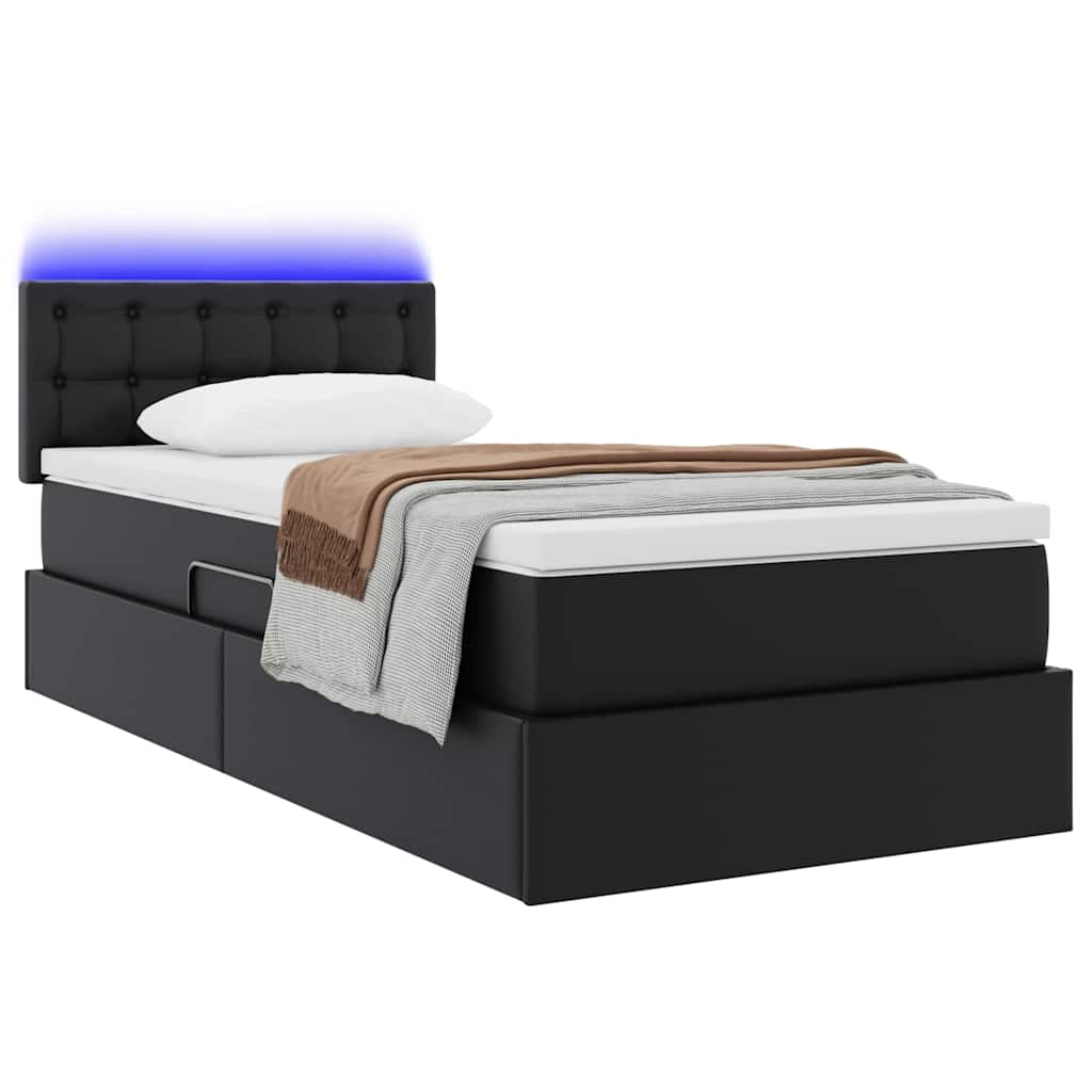 Letto con contenitore e LED Nero 90 x 190 cm Pelle Sintetica | homemem39