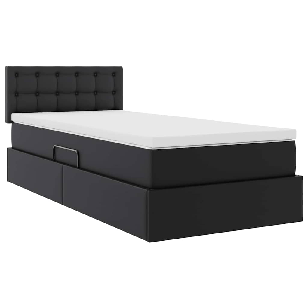 Letto con contenitore e LED Nero 90 x 200 cm Pelle Sintetica