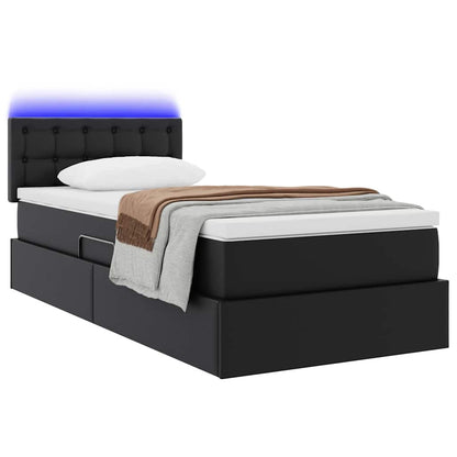 Letto con contenitore e LED Nero 90 x 200 cm Pelle Sintetica | homemem39
