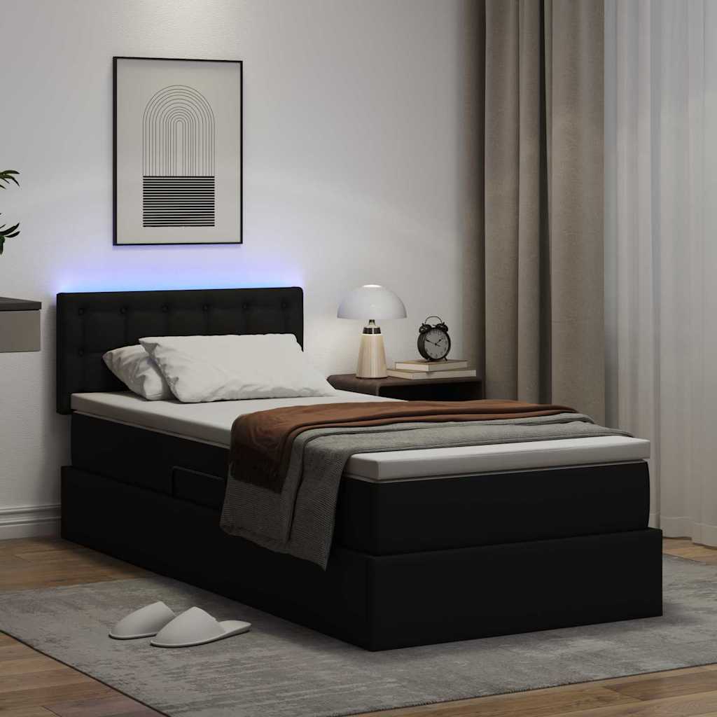 Letto con contenitore e LED Nero 100 x 200 cm Pelle Sintetica | homemem39