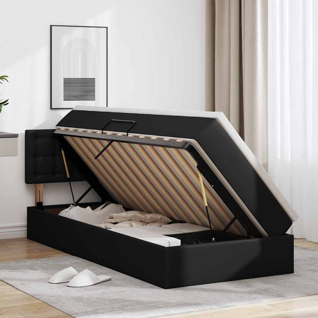 Letto con contenitore e LED Nero 100 x 200 cm Pelle Sintetica | homemem39