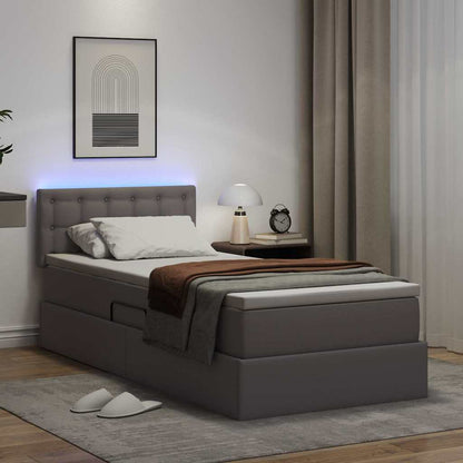 Letto con contenitore e LED Grigio 100 x 200 cm Pelle Sintetica | homemem39