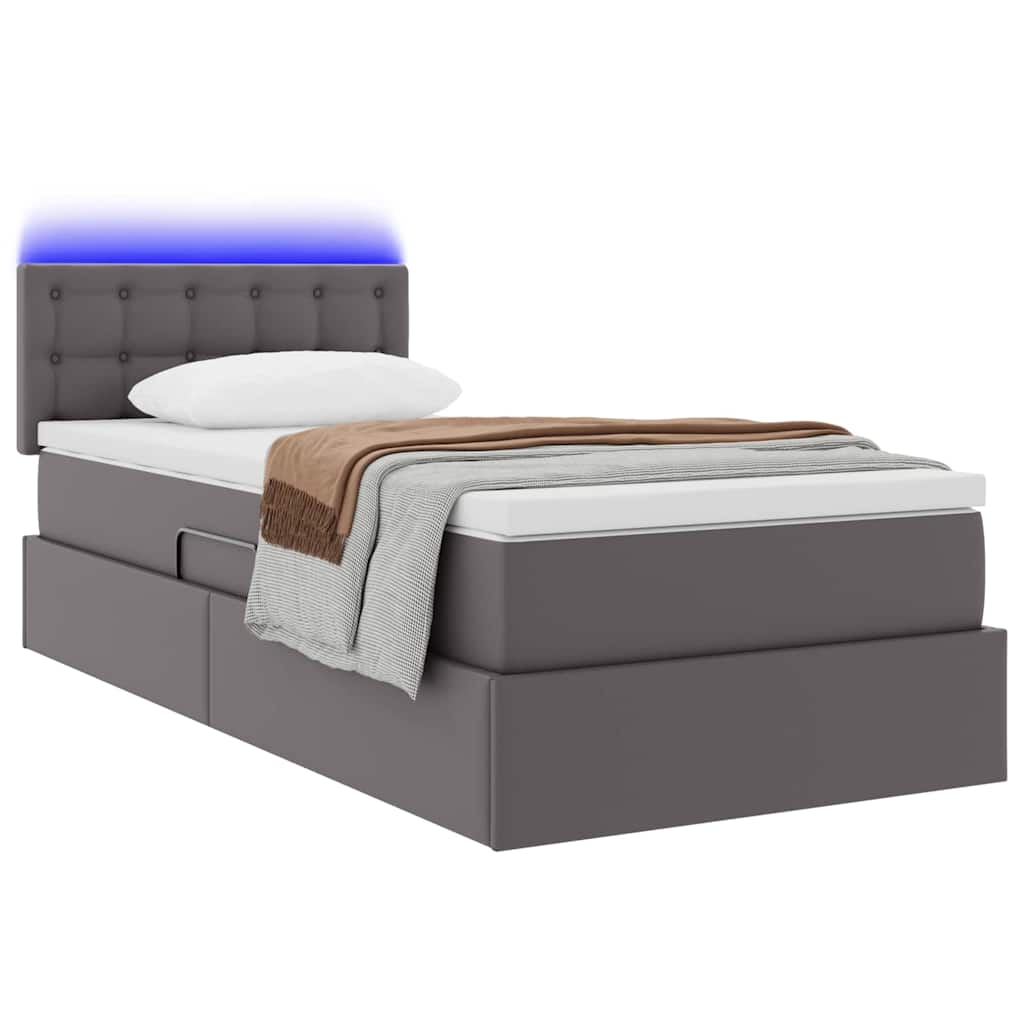 Letto con contenitore e LED Grigio 100 x 200 cm Pelle Sintetica | homemem39