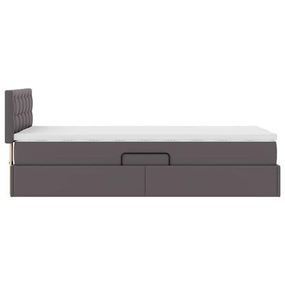 Letto con contenitore e LED Grigio 100 x 200 cm Pelle Sintetica