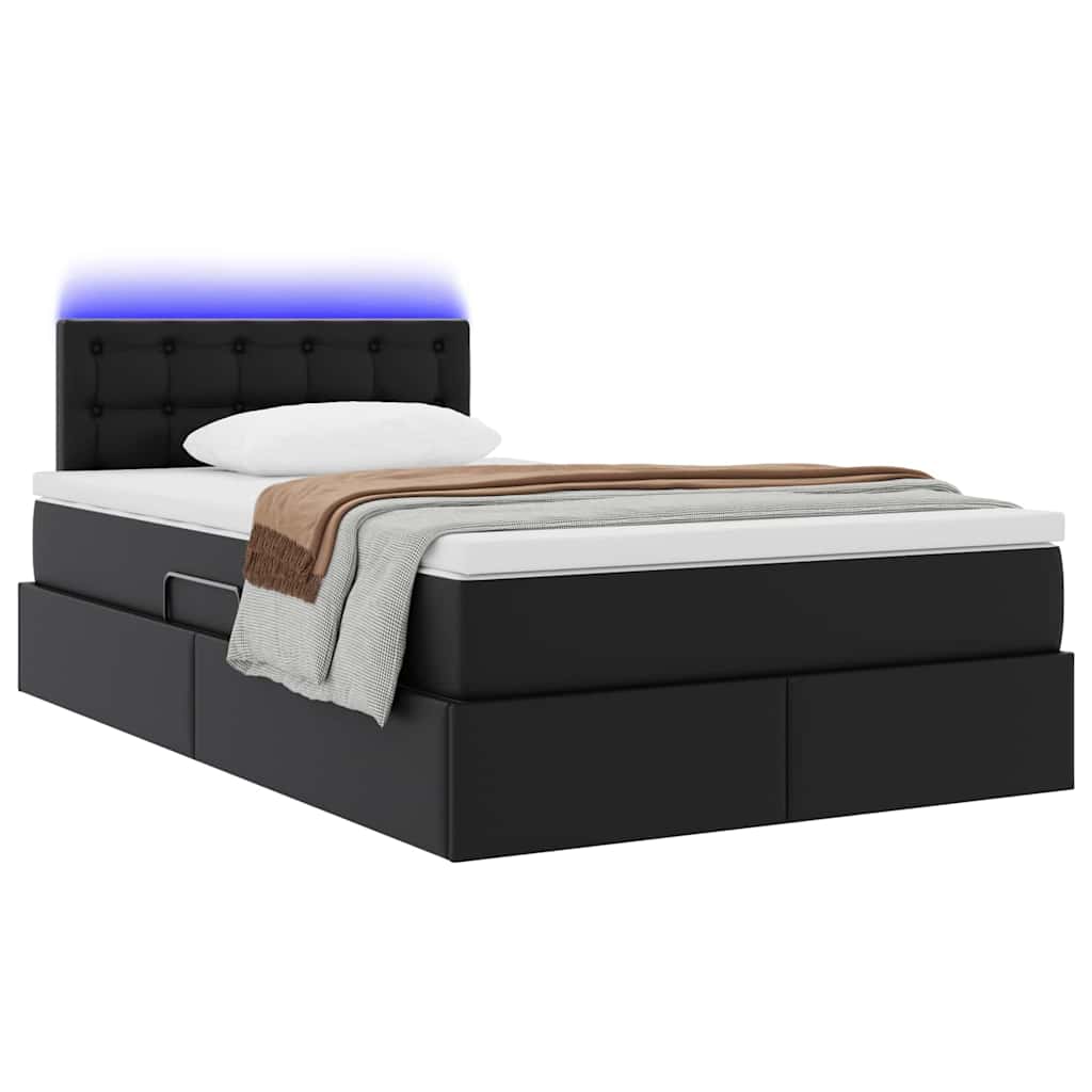 Letto con contenitore e LED Nero 120 x 190 cm Pelle Sintetica