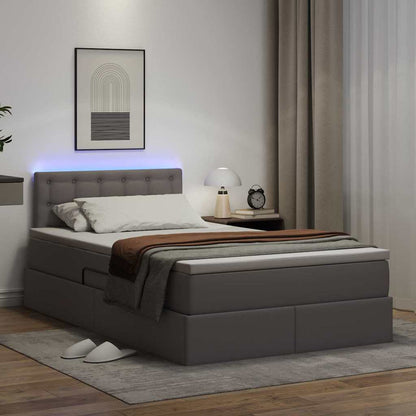 Letto con contenitore e LED Grigio 120 x 190 cm Pelle Sintetica