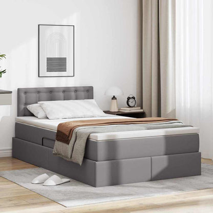 Letto con contenitore e LED Grigio 120 x 190 cm Pelle Sintetica