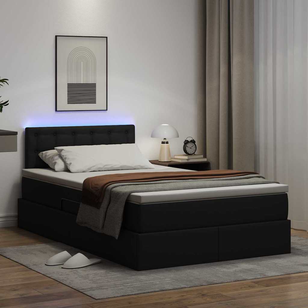 Letto con contenitore e LED Nero 120 x 200 cm Pelle Sintetica
