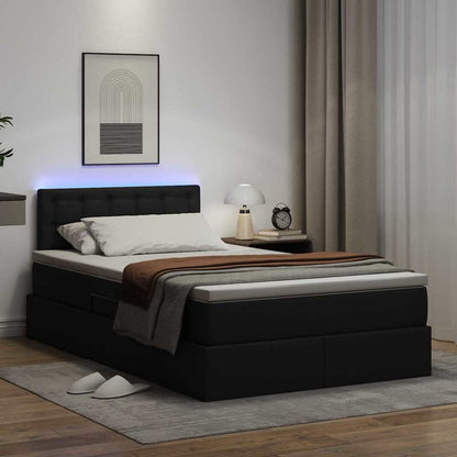 Letto con contenitore e LED Nero 120 x 200 cm Pelle Sintetica