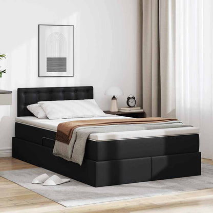 Letto con contenitore e LED Nero 120 x 200 cm Pelle Sintetica