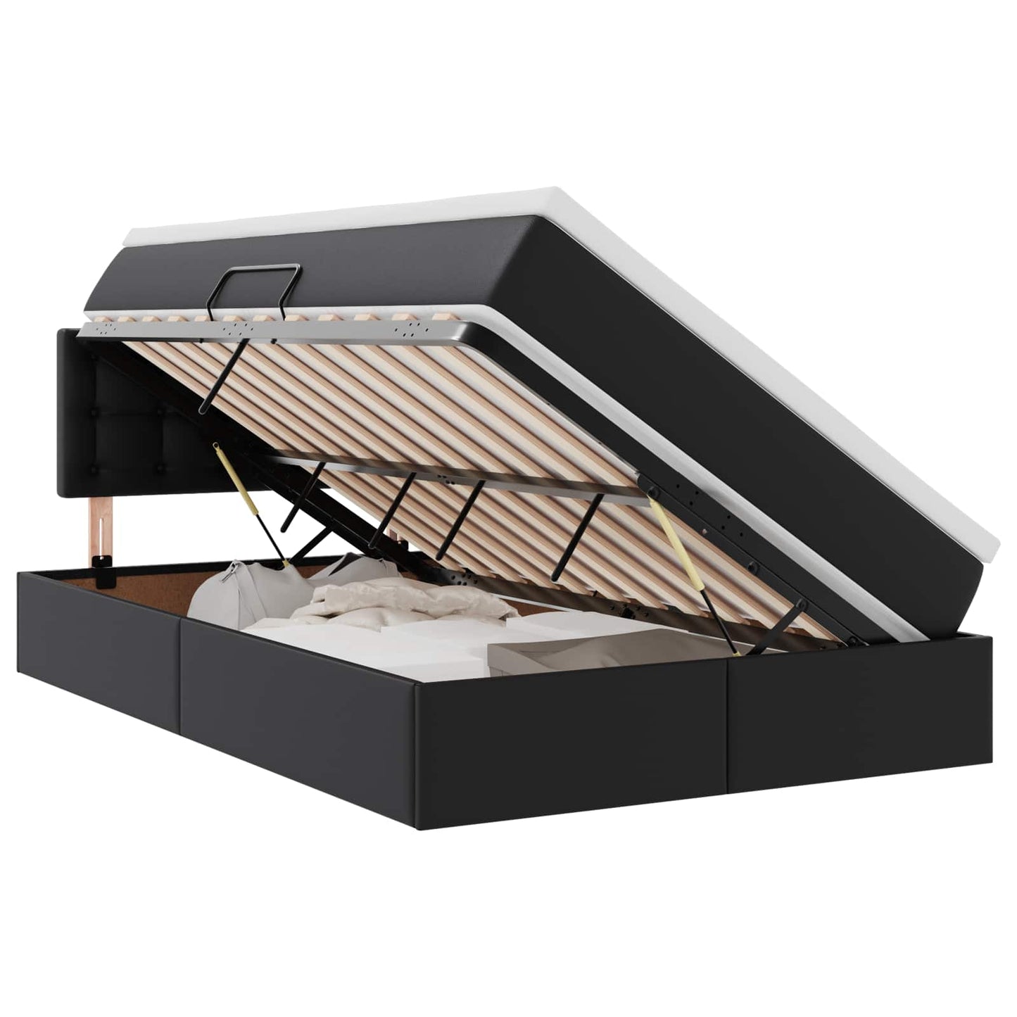 Letto con contenitore e LED Nero 120 x 200 cm Pelle Sintetica