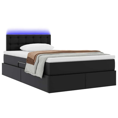 Letto con contenitore e LED Nero 120 x 200 cm Pelle Sintetica | homemem39